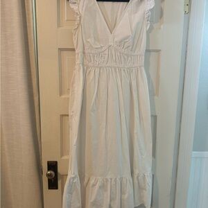 Vineyard Vines White Midi Dress with Ruffle Sleeves